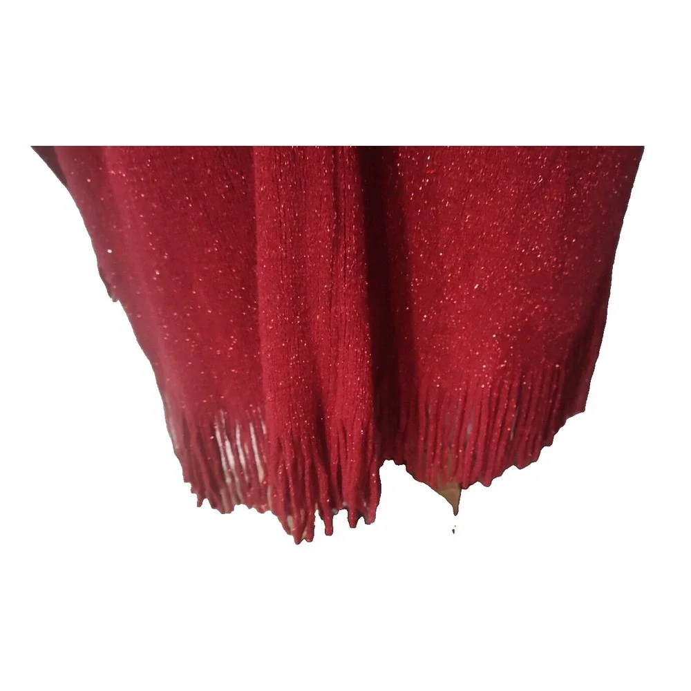 Women's Red Poncho Hooded‎ Knit Shawl whit Ruffle.